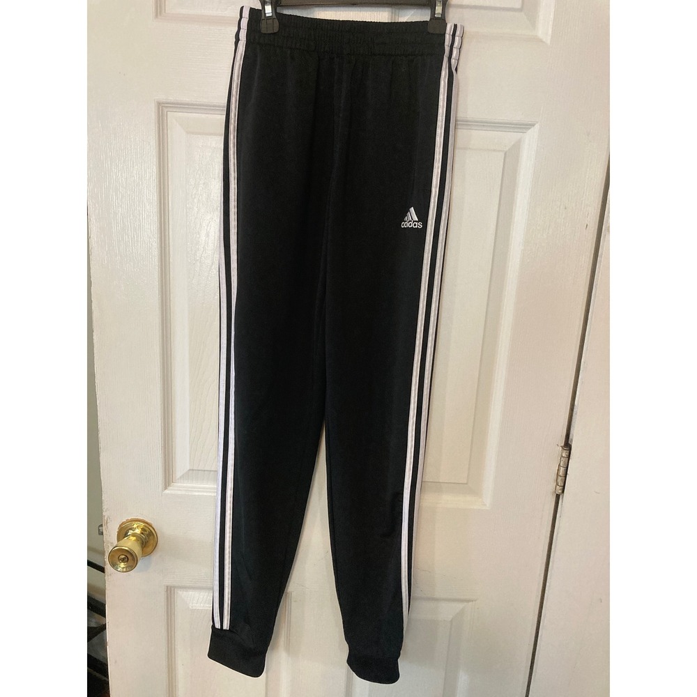 Adidas Boys Black‎ White 3 Stripe Track Pants Joggers Size Large 14/16